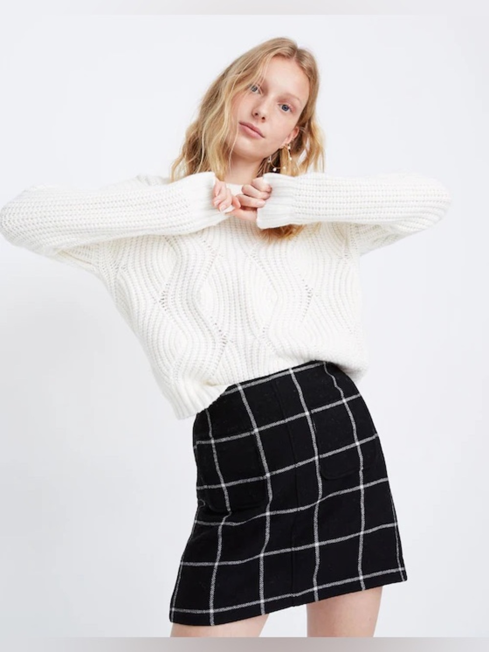 Madewell Women’s Museum Patch-Pocket Mini Skirt Window Pane Black Size 6